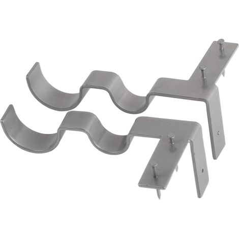 Lot de 2 supports de tringle à rideaux doubles en acier, supportant une charge de 9 kg (20 lb), montage facile, crochets pour tringle à rideaux pour la maison ou le bureau, couleur argent. (1/5)
