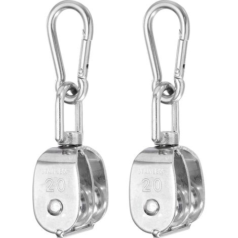 Lot de 2 poulies doubles M20 (charge de 69,9 kg) (2 ensembles), roue pivotante en acier inoxydable 304, poulie fixe de levage pour câble métallique, équipement de gym, corde à linge (1/5)
