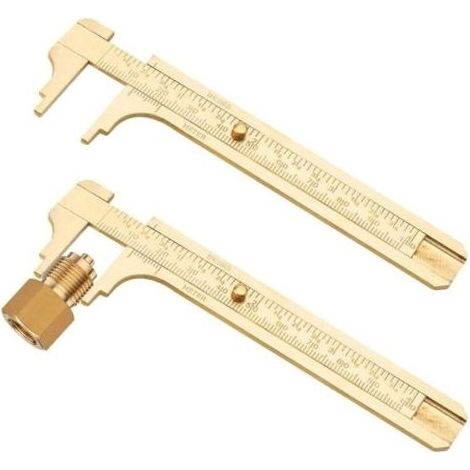 Lot de 2 petits pieds à coulisse analogiques pratiques - Mini jauge coulissante en laiton - Double échelle - Règle de poche - Pour bijoux, travail du bois - 100 mm (1/4)
