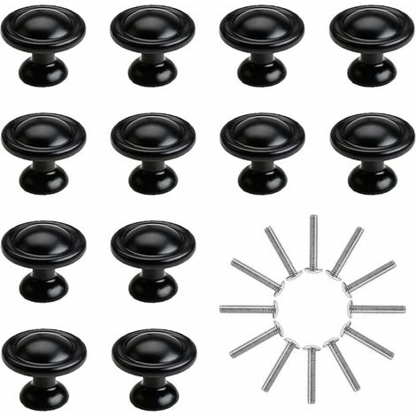 Drawer Knobs, Black Cabinet Knobs, 28MM Aluminum Alloy Pull Handle, One Hole Cupboard Handles with Screws for Wardrobe Furniture 12PCS (1/5)