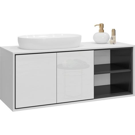 Waschtischunterschrank für das Badezimmer 120 cm GOBI in Weiß und Schwarz.