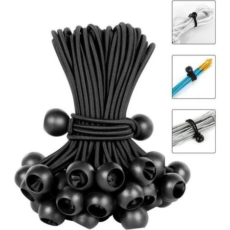 50pcs Cordons Élastiques avec Boules Tendeurs Universels avec Attaches - Sangle Elastique Résistant pour Camping, Bagages Bâches (1/4)