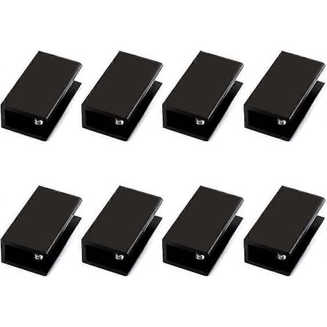 Lot de 8 clips, pinces, supports et fixations carrés en alliage d'aluminium pour étagère en verre, noirs (compatibles avec du verre de 10 à 12 mm d'épaisseur) (1/5)