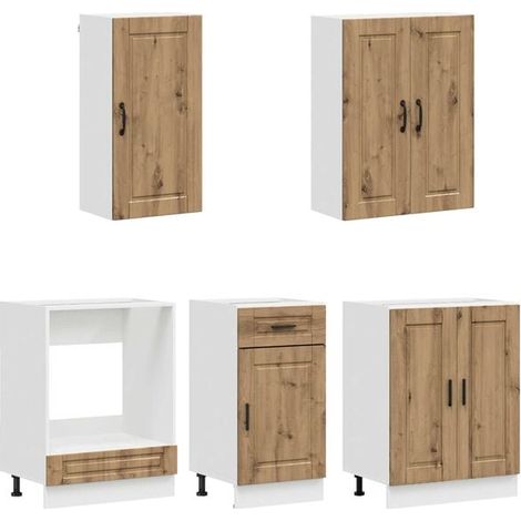 Ensemble de Cuisine 5 Pièces en Chêne Massif Artisanal, Bois d'Ingénierie, Design Moderne et Durable (1/5)