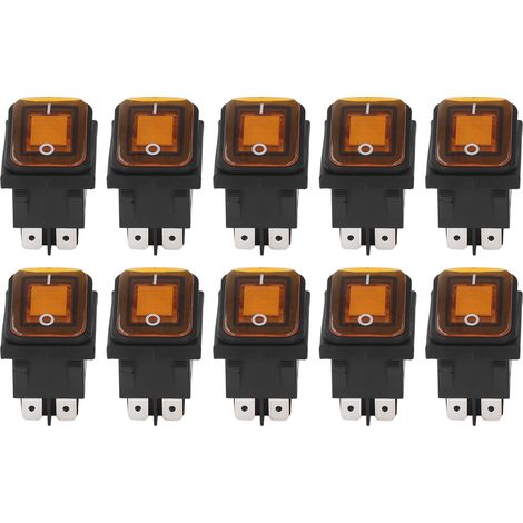 Packung mit 10 2-Positionen (Ein/Aus) Kippschaltern, 30 A, 125 V/250 V AC, für Boote, mit LED-Anzeige, 4 Pins, orange. (1/5)