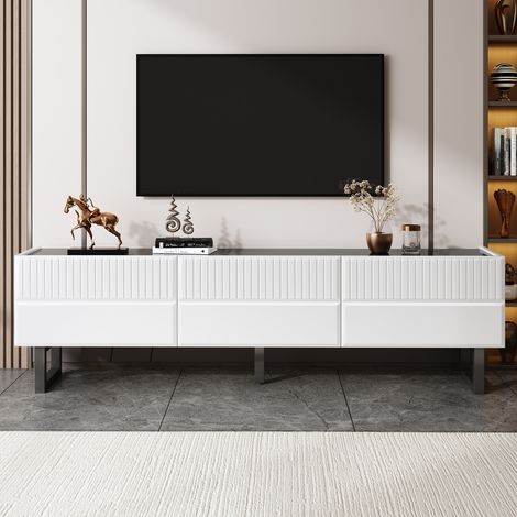 Comanlai - Meuble TV Bas 170 cm Noir et Blanc - Meuble Télé Moderne avec 3 Tiroirs pour Salon (1/4)