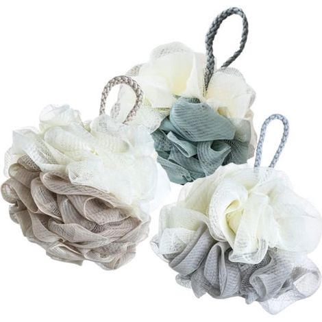 Set da bagno alto con spugna a rete, luffa da bagno in 3 colori per un'esfoliazione e una pulizia delicate. (1/5)