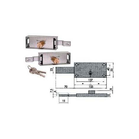 COPPIA SERRATURE SERRANDA LATERALE CILINDRO FISSO TONDO 41526- - mm.155x15x55h. (41526780) - 1 coppia CISA