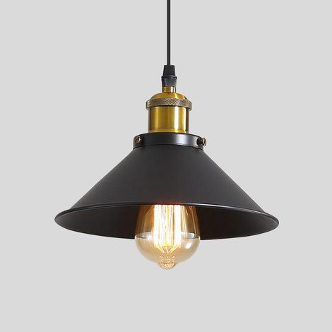 Lustre Industriel Noir Φ22 cm pour Ampoules E27, Suspension Luminaire Vintage au Style Culot Métallique, Parfait pour Salle à Manger et Salon (1/5)