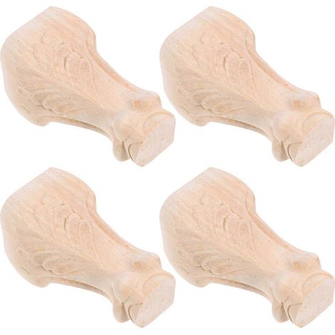Ensemble de 4 pieds de meubles en bois : pieds en bois sculpté non peints, parfaits comme pieds décoratifs de remplacement pour meubles TV, canapés, coiffeuses, bancs, armoires et tables. (1/5)