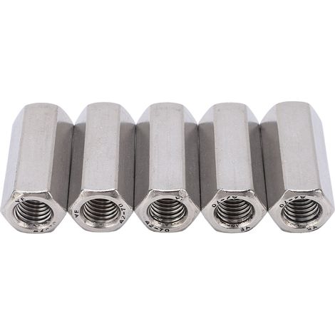 Lot de 5 écrous de raccordement hexagonaux en acier inoxydable anticorrosion M12, couleur argent, pour vis et boulons (1/5)