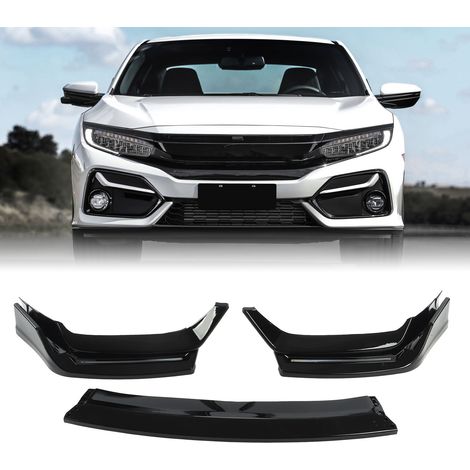 Dreiteiliger Frontstoßstangenspoiler-Satz mit Leuchten für Honda Civic Coupé 2-Türer 2016-2021 (übergewichtig und übergroß) in glänzendem Schwarz. (1/5)