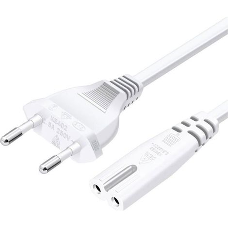 Câble d'alimentation prise EU type C vers prise double Femelle type C7, droit 1,5m, blanc (1/3)