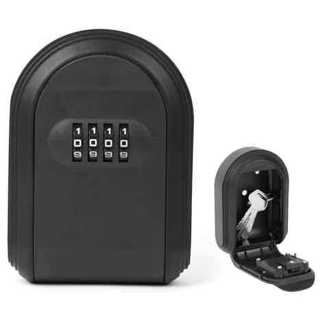 Key Box, Wall-Mounted Key Box with Secure Outdoor Code, Waterproof and Rustproof, for Keys, Cards, Apartments, Offices, Schools, Black (12.8  9.3  4.3cm) (1/5)