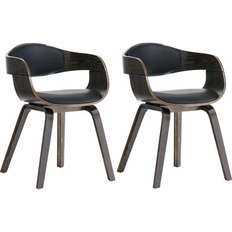 Juego de 2 sillas de comedor de oficina de diseño retro en PVC negro, estructura de madera gris 100001716 (1/5)