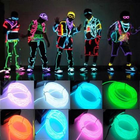 LED-Neon-Lichterkette mit Drahtkabel für Weihnachtsfeiern, Tanzpartys, Kostüme, Kleidung, leuchtende Autobeleuchtung, Dekoration für Kleiderbälle und Raves (1 m/3 m/5 m) (1/2)