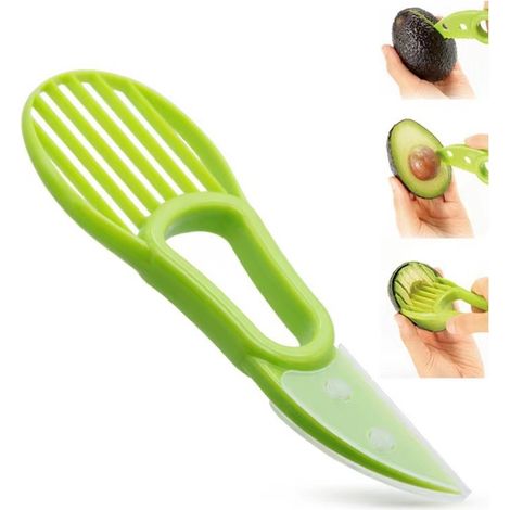 Herramienta 3 en 1 para cortar aguacates, extraer el hueso de la manteca de karité, pelar frutas y mantequilla, cortar en dados, separar frutas, cuchillo de plástico y otros utensilios de cocina. (1/2)