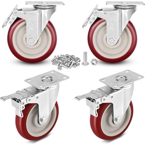 4 Roulettes pivotantes pour meubles avec freins, Roue de Roue à charge lourde sans traces sur le sol pour charges lourdes, Roue en caoutchouc pour chariot (5 en 1000 kg) (1/5)