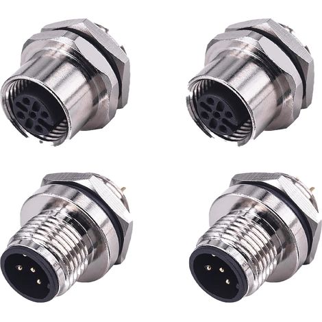 2 Pack M12 5 Pin Male + Female Recessed Panel Connector Threaded Connector Round Flange Connector Industrial Round Flange Connector Metal Connector IP67 Waterproof (1/5)