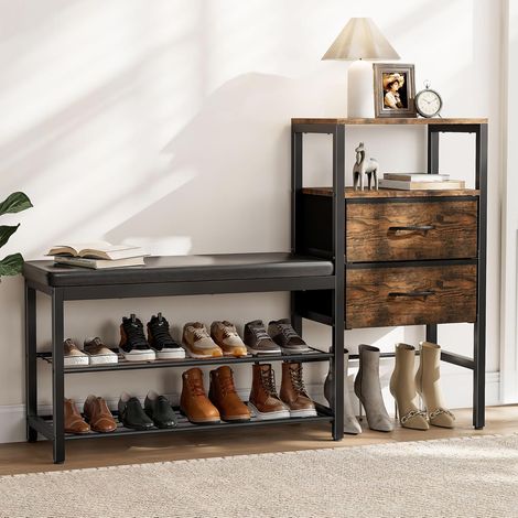 Mobile Scarpe Con Seduta E Cassetto – Scaffale Per Scarpe A 2 Livelli, 2 Ripiani A Rete, Struttura In Metallo, 110x30x88,4 cm, Portascarpe Per Ingresso, Corridoio, Soggiorno, Camera Da Letto