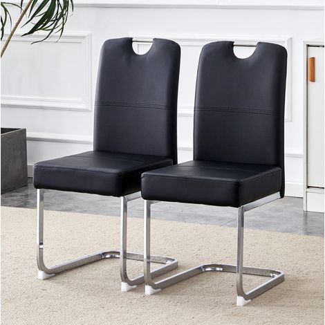 Essstuhl aus Metall und PU in Schwarz, ergonomisch, mit integriertem Federkernpolster,52×41×97cm (1/5)
