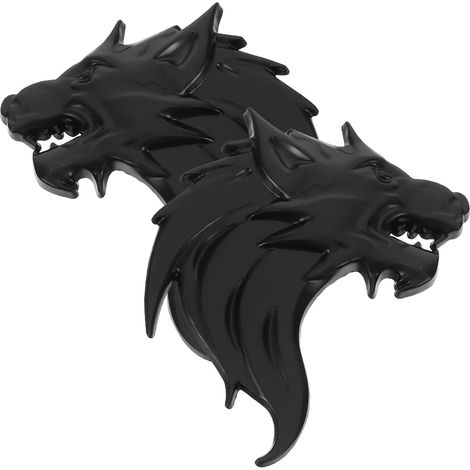 Adhesive Car Sticker Black Metallic Dog Head Design 2 Pieces