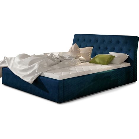 Lit velours capitonné Venizia-Bleu nuit-160x200-Version sommier et coffre (1/5)