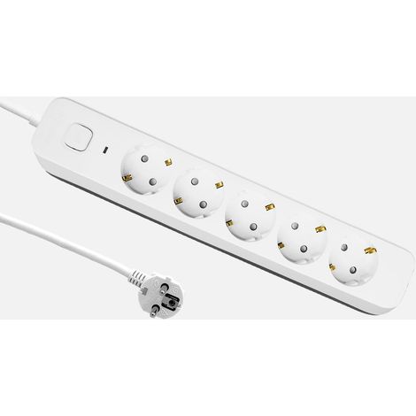 Rallonge Dalton câble 3 m 3G×1,5 mm² 5 prises avec interrupteur protection enfant voyant lumineux blanc/gris (1/2)