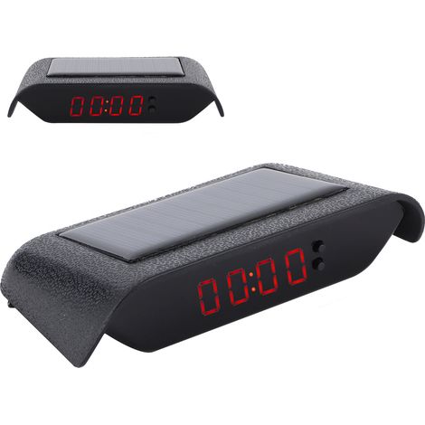 Horloge numérique pour voiture/camion, solaire, affichage LCD de l'heure, de la date et de la température, sans fil, avec lumière rouge. (1/5)
