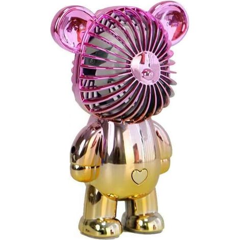 Ventilateur Portable USB en Forme d'Ours Rechargeable pour Bureau et Dortoir - Rouge et Or