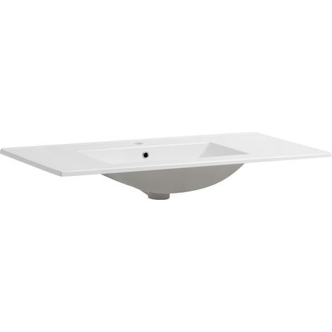 Waschbecken Aus Weißer Keramik 100 Cm Mit Hahnloch Und Überlauf Matera (1/5)