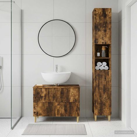 vidaXL 2 Piece Bathroom Cabinet Set ARNHEM Smoked Oak Engineered Wood (1/5)