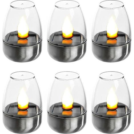 Pack de 6 Bougies LED Électriques Veilleuses Solaires Rechargeables Lumières Solaires Clignotantes pour Extérieur Résistant aux Intempéries Jardin Terrasse Balcon Décoration