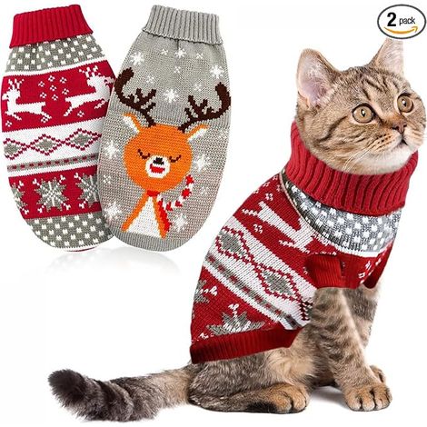 Sweater for Dogs and Cats, Snowflakes Reindeer Pattern Knitting, Pet Winter Clothes, Sweaters for Kittens and Small Dogs, Elk and Fawn