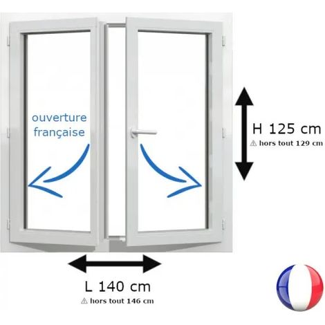 Fenêtre PVC 2 vantaux H 125 x L 140 cm OF pour pose en neuf avec poignée