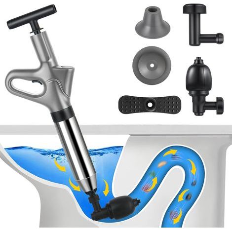 Deboucheur WC Puissant, Deboucheur Toilette Avec BaromèTre, Pompe Deboucheur Canalisation avec Quatre Ventouses,pour Lavabos, Siphons de Sol, Toilettes, Obstruction de Tuyaux (grau) (1/5)