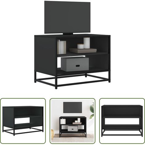 Rangement salon - Meuble TV noir 61x40x46 cm bois d'ingénierie et métal (1/5)