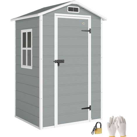 Outsunny 4 x 3 ft Plastic Small Garden Shed with Lockable Door, Light Grey