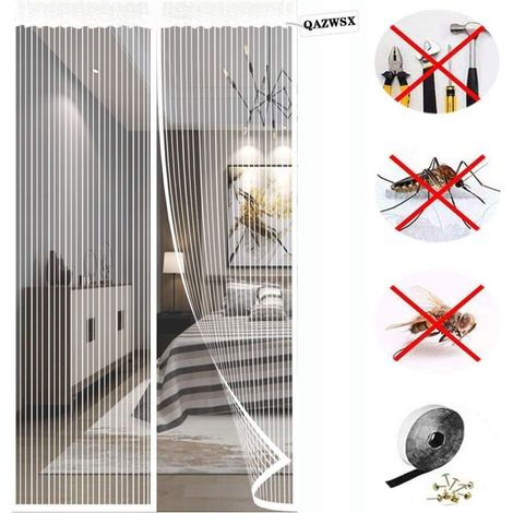 Zanzariera magnetica resistente per porte d'ingresso, chiusura magnetica, maglia spessa e antistrappo, protegge dagli insetti, bianca - Dimensioni tenda: 120 x 220 cm -Crezuo