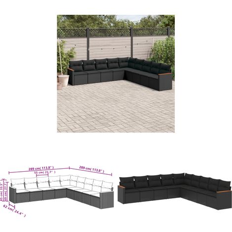 Salon de jardin 9 pcs avec coussins noir résine tressée - Ensemble Salon De Jardin - Meuble Extérieur - Canapé Jardin - Résine Tressée - Rotin Synthétique - Home & Living (1/3)