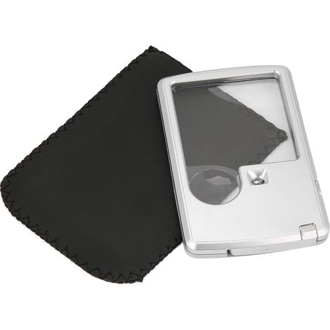 Loupe de poche 3X 6X avec éclairage LED pour cartes et billets, étui cuir inclus