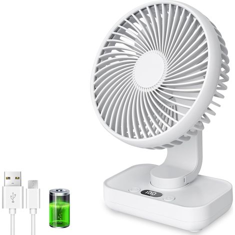 Fan of table USB with oscillation automatic, battery 4000 mah rechargeable, quiet, 5 speeds, screen digital, load fast, portable for home, desk, bedroom, outdoor (Black) (1/5)