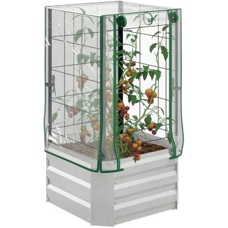 royaluxe -Jardinière surélevée , serre, ensemble de 3 pièces, avec treillis et bâche en plastique, 53 x 53 x 90 cm (1/5)