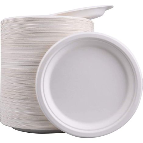 APEX Lot de 50 grandes assiettes robustes de qualité supérieure, en bagasse ultra-rigide et biodégradable (23 cm)