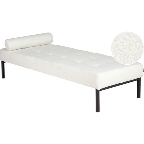 Chaise longue elegante sala de estar dormitorio patas de metal bouclé blanco Chinon