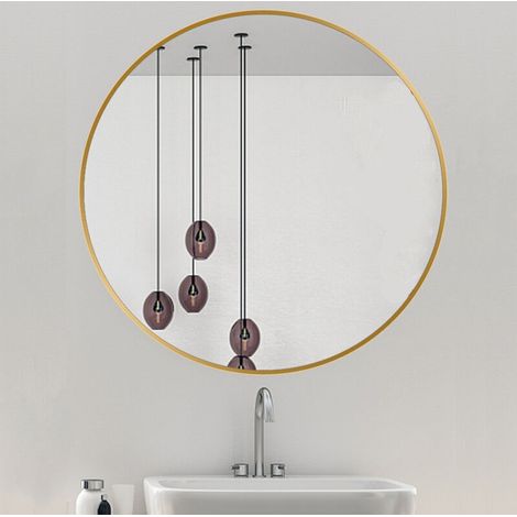 60cm Or Miroir Circulaire Miroir de Vanité avec Cadre en Alliage d'Aluminium Brossé Décoration Moderne pour Salle de Bain, Salon, Chambre à coucher (1/4)