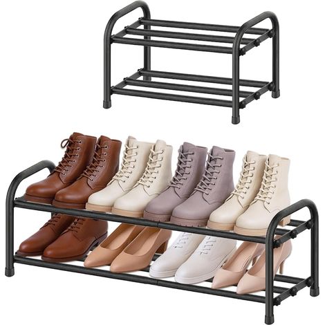 Meuble à Chaussure Étroit Extensible 2 Niveaux en Métal Noir,Étagère à Chaussure 4 à 8 Paires pour Entrée, Extérieur, Armoires, Chambres à Coucher (1/5)