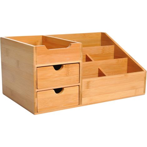 Organizador De Escritorio Caja De Almacenamiento De Oficina Con 2 Cajones, Organización Y Orden, Natural, L33 X W20,5 X H15,5 Cm (1/5)