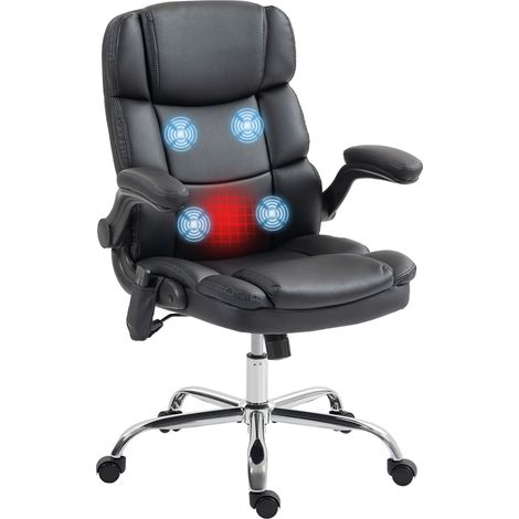 Silla de oficina con masaje de 4 puntos, calefacción y reposabrazos abatibles, color negro. (1/5)
