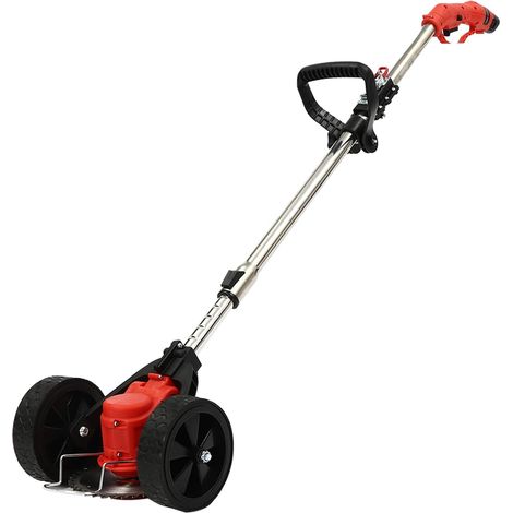 Tondeuse à Gazon, 200W Débroussailleuses avec 2 Roues, Coupe-Herbe sans Fil avec 1 Cellules 1300mAh Li-ION Battery, pour à l'élagage des Jardins, à la Tonte des pelouses (Rouge)